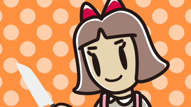 包丁を使う小学生女子のイラスト【色、背景あり】PNG