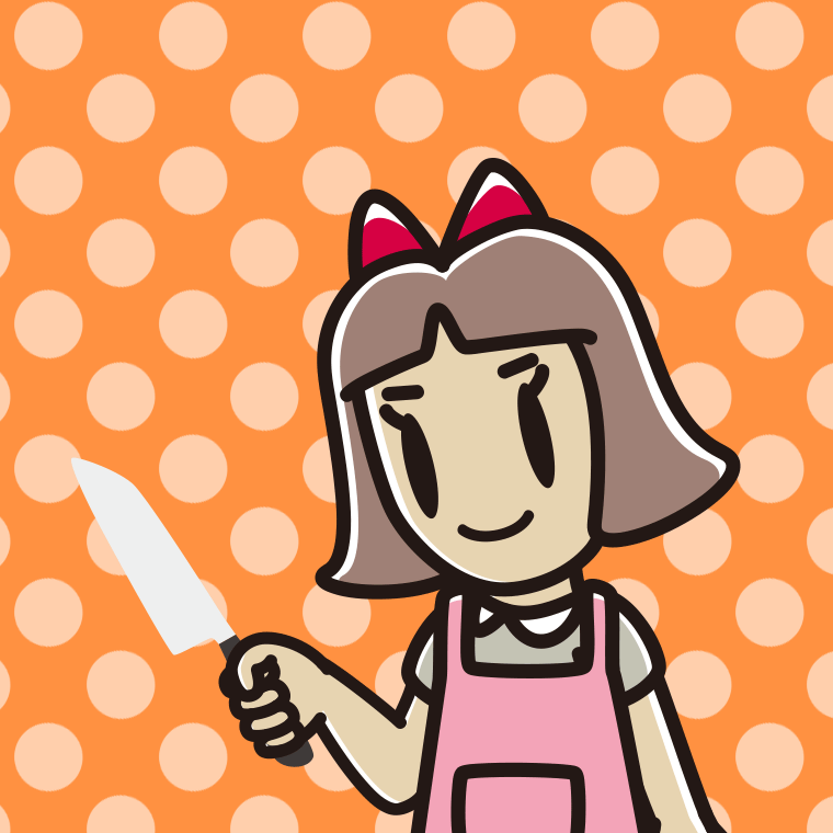 包丁を使う小学生女子のイラスト【色、背景あり】PNG