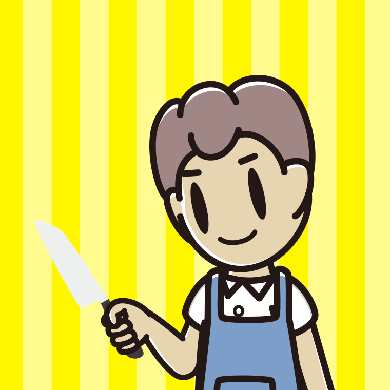 包丁を使う男子中学生のイラスト【色、背景あり】PNG
