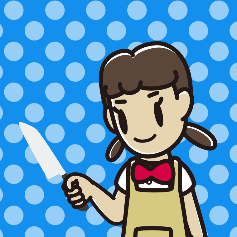 包丁を使う女子中学生のイラスト【色、背景あり】PNG