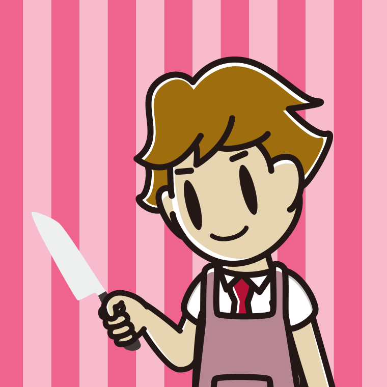 包丁を使う男子高校生のイラスト【色、背景あり】PNG