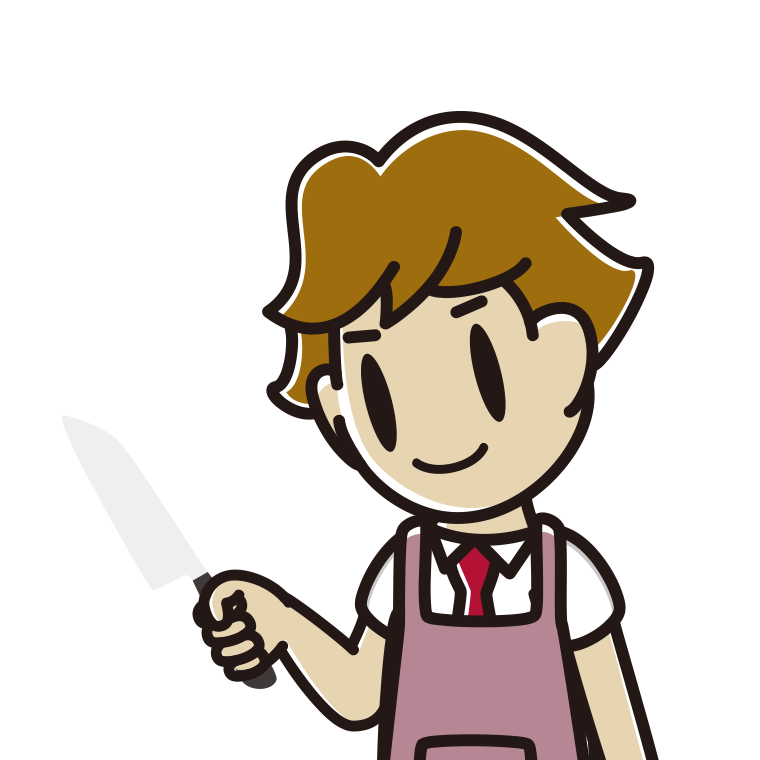 包丁を使う男子高校生のイラスト【色あり、背景なし】透過PNG