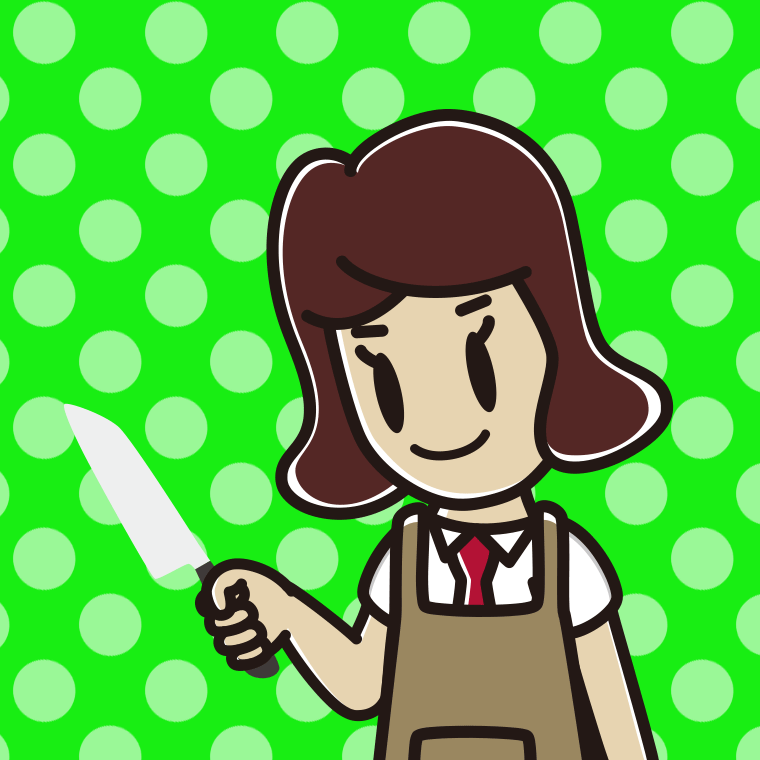 包丁を使う女子高校生のイラスト【色、背景あり】PNG