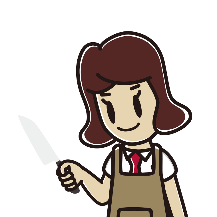 包丁を使う女子高校生のイラスト【色あり、背景なし】透過PNG