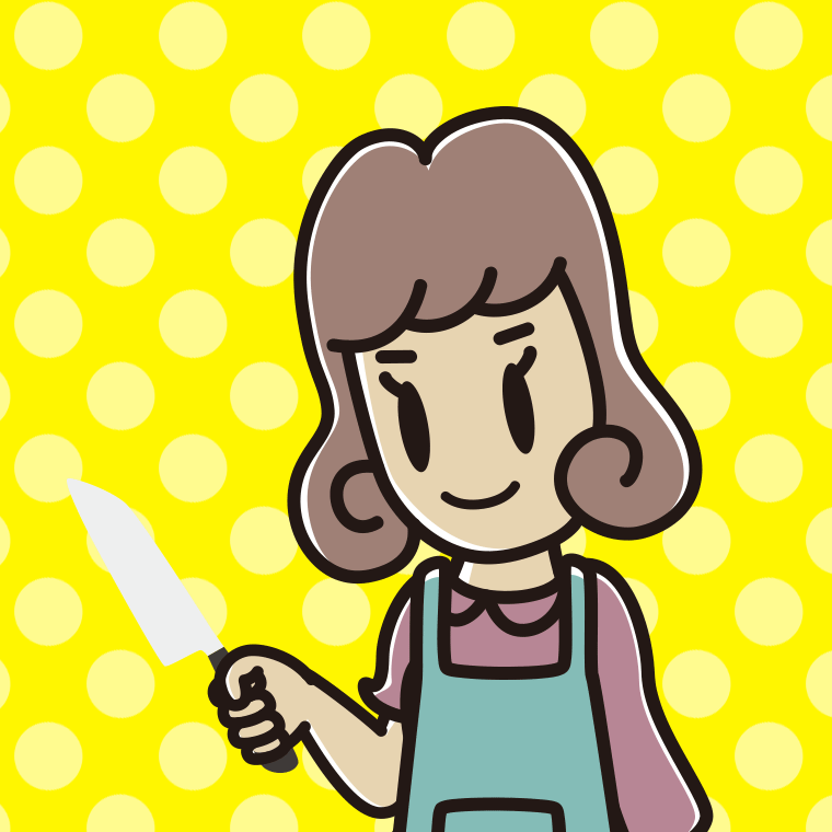 包丁を使う女子大学生のイラスト【色、背景あり】PNG