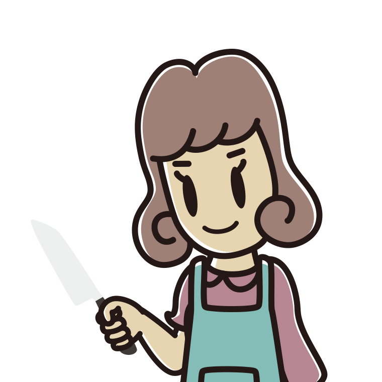 包丁を使う女子大学生のイラスト【色あり、背景なし】透過PNG