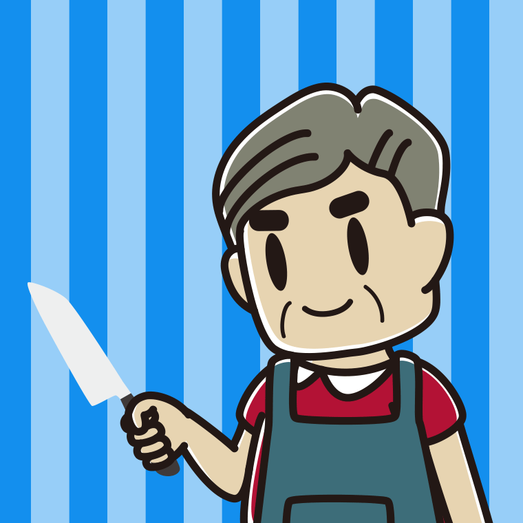 包丁を使うおじさんのイラスト【色、背景あり】PNG