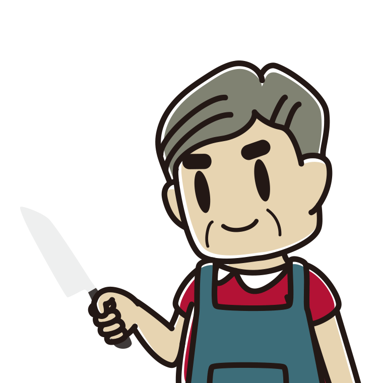 包丁を使うおじさんのイラスト【色あり、背景なし】透過PNG