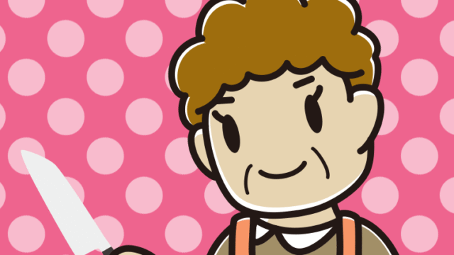 包丁を使うおばさんのイラスト【色、背景あり】PNG