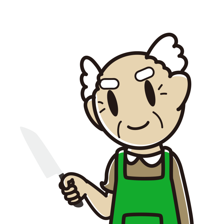 包丁を使うおじいさんのイラスト【色あり、背景なし】透過PNG