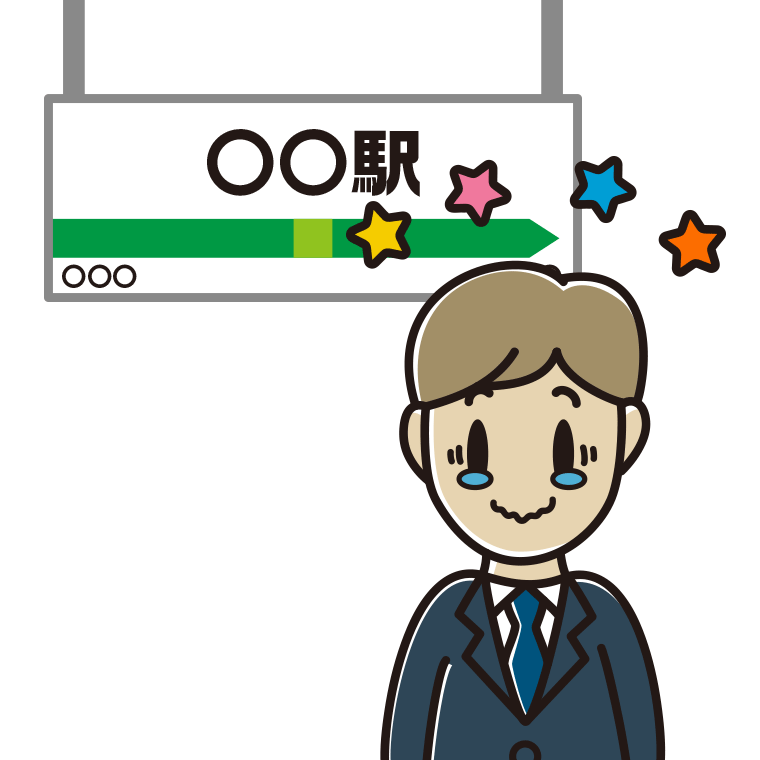 駅のホームでジーンとする男性会社員のイラスト【色あり、背景なし】透過PNG