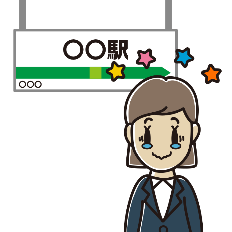 駅のホームでジーンとする女性会社員のイラスト【色あり、背景なし】透過PNG