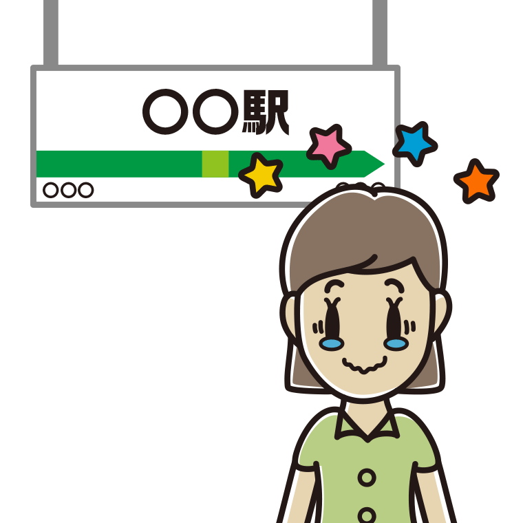 駅のホームでジーンとする女性会社員（クールビズ）のイラスト【色あり、背景なし】透過PNG