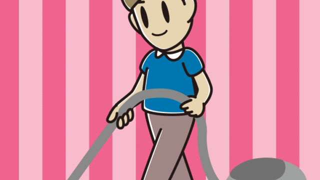 掃除機をかける男性のイラスト【色、背景あり】PNG