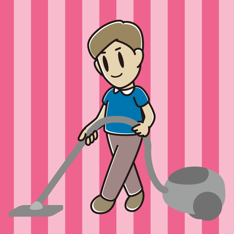 掃除機をかける男性のイラスト【色、背景あり】PNG