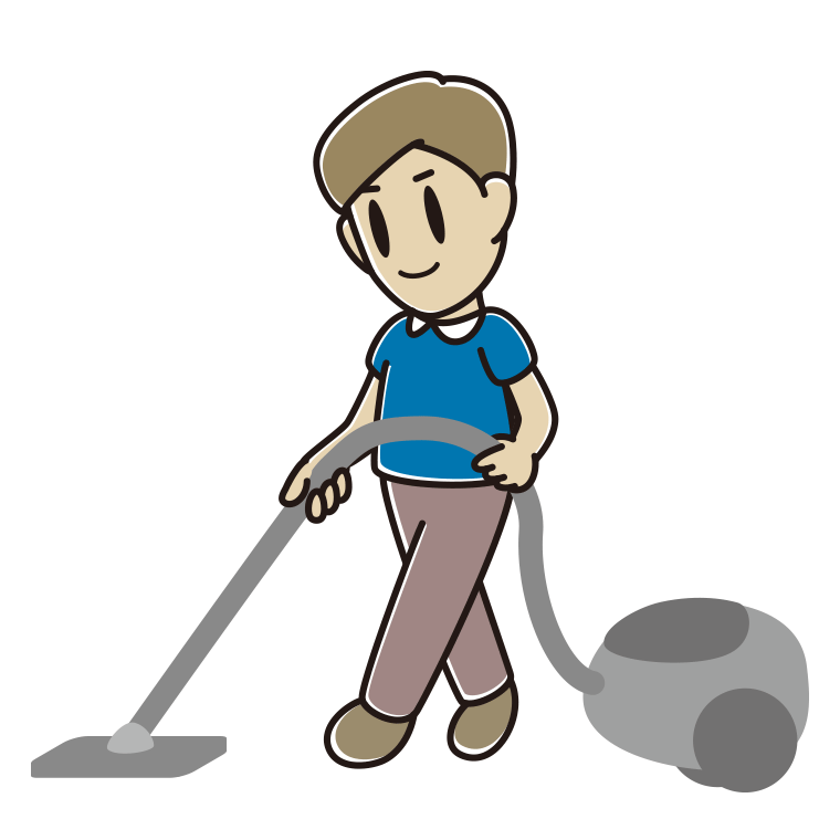 掃除機をかける男性のイラスト【色あり、背景なし】透過PNG