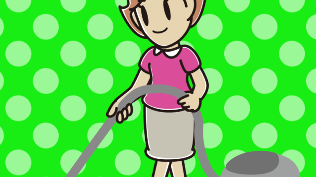 掃除機をかける女性のイラスト【色、背景あり】PNG