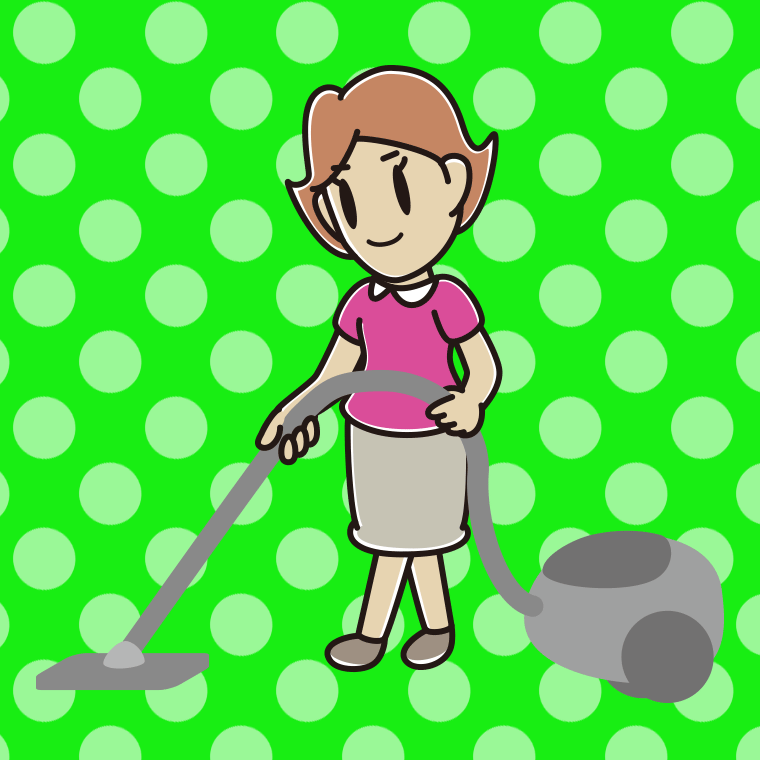 掃除機をかける女性のイラスト【色、背景あり】PNG