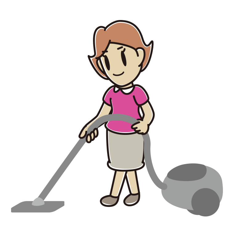 掃除機をかける女性のイラスト【色あり、背景なし】透過PNG