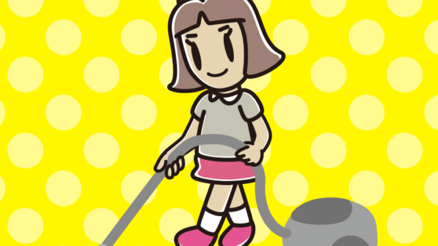 掃除機をかける小学生女子のイラスト【色、背景あり】PNG