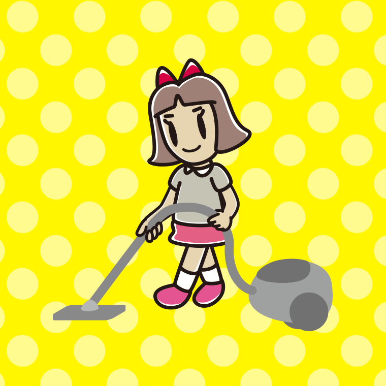 掃除機をかける小学生女子のイラスト【色、背景あり】PNG