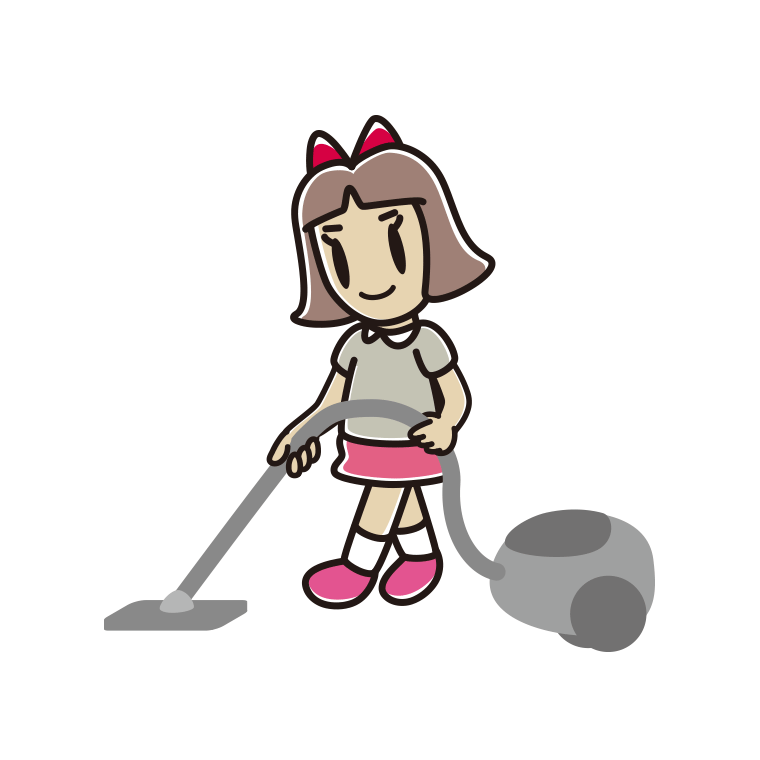 掃除機をかける小学生女子のイラスト【色あり、背景なし】透過PNG