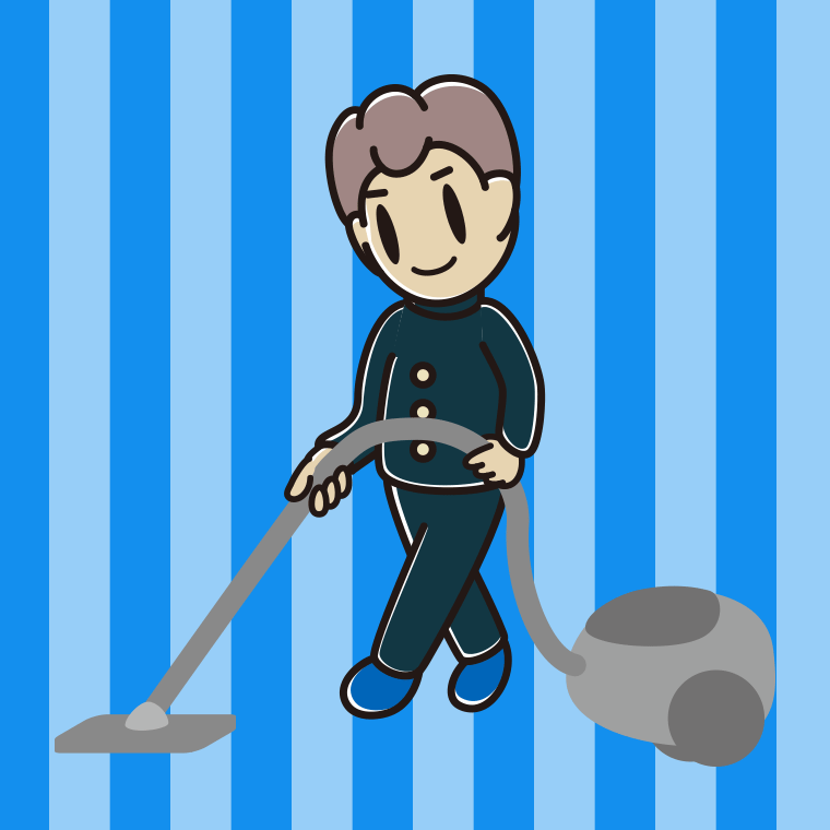 掃除機をかける男子中学生のイラスト【色、背景あり】PNG