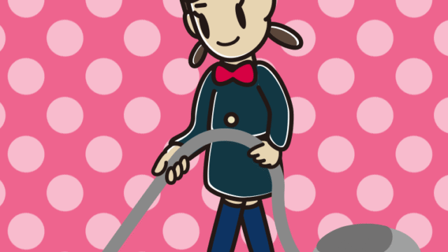 掃除機をかける女子中学生のイラスト【色、背景あり】PNG