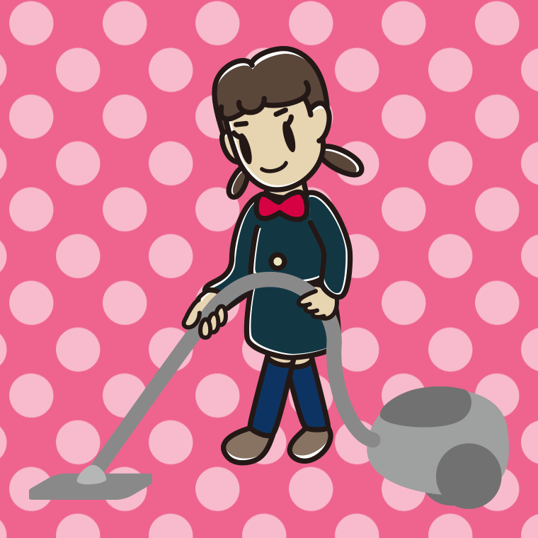 掃除機をかける女子中学生のイラスト【色、背景あり】PNG