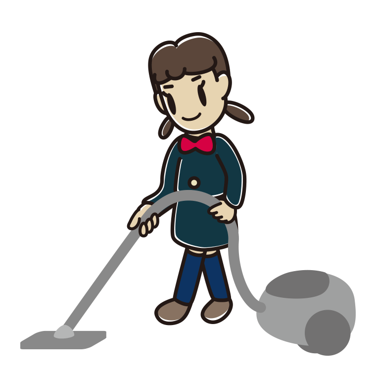 掃除機をかける女子中学生のイラスト【色あり、背景なし】透過PNG