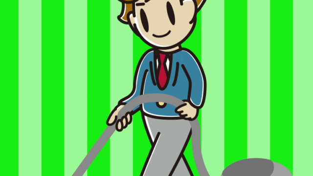 掃除機をかける男子高校生のイラスト【色、背景あり】PNG