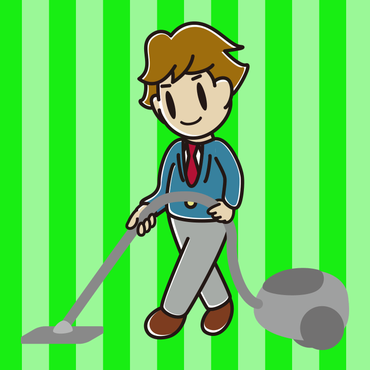 掃除機をかける男子高校生のイラスト【色、背景あり】PNG