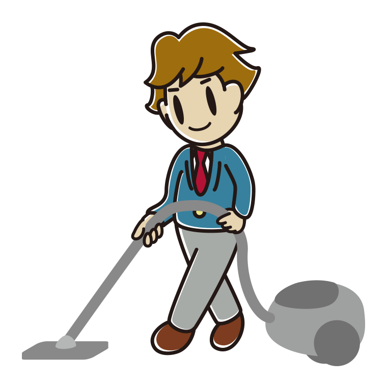 掃除機をかける男子高校生のイラスト【色あり、背景なし】透過PNG