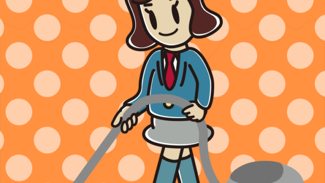 掃除機をかける女子高校生のイラスト【色、背景あり】PNG