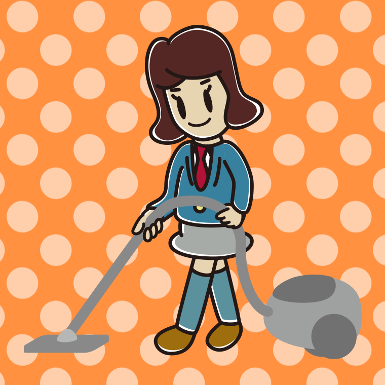 掃除機をかける女子高校生のイラスト【色、背景あり】PNG