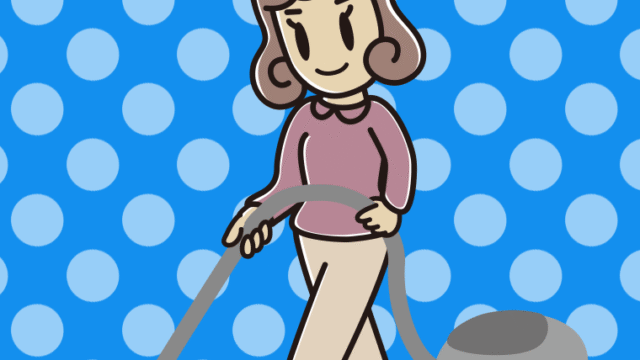 掃除機をかける女子大学生のイラスト【色、背景あり】PNG