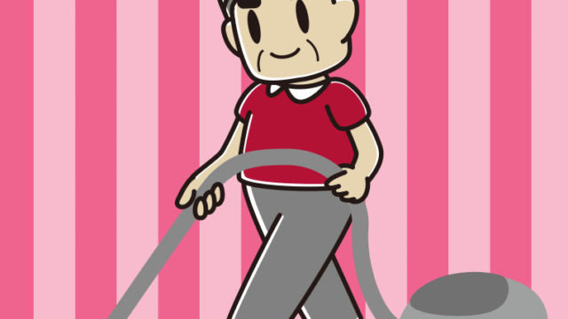 掃除機をかけるおじさんのイラスト【色、背景あり】PNG