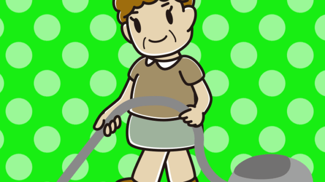 掃除機をかけるおばさんのイラスト【色、背景あり】PNG