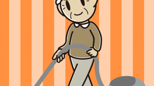 掃除機をかけるおじいさんのイラスト【色、背景あり】PNG