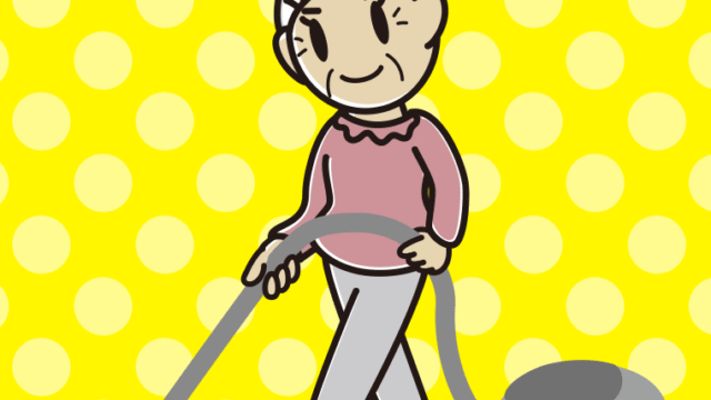 掃除機をかけるおばあさんのイラスト【色、背景あり】PNG