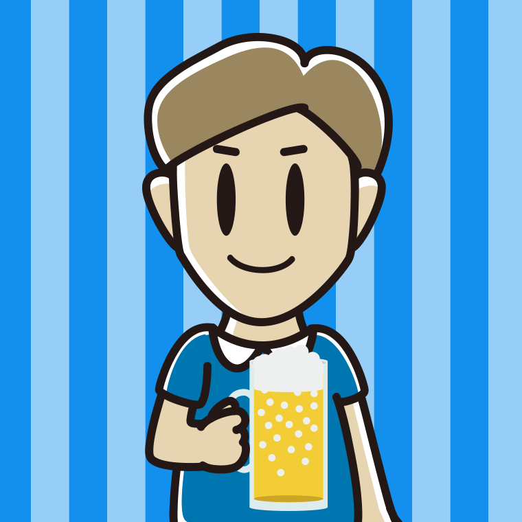 ビールを飲む男性のイラスト【色、背景あり】PNG