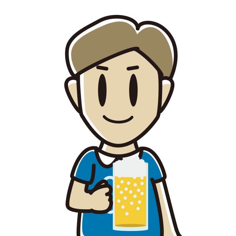 ビールを飲む男性のイラスト【色あり、背景なし】透過PNG