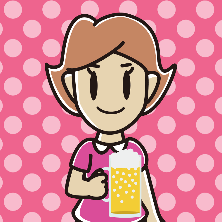 ビールを飲む女性のイラスト【色、背景あり】PNG
