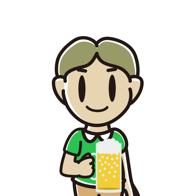 ビールを飲む小学生男子のイラスト【色あり、背景なし】透過PNG