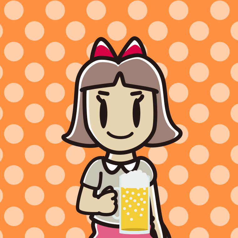 ビールを飲む小学生女子のイラスト【色、背景あり】PNG