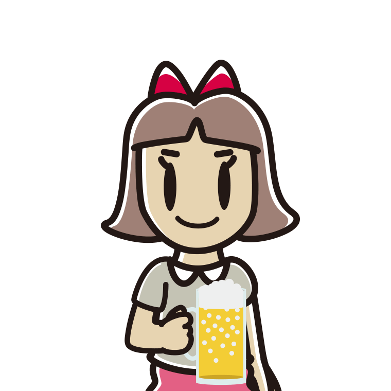 ビールを飲む小学生女子のイラスト【色あり、背景なし】透過PNG