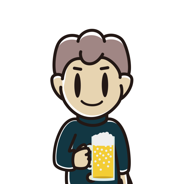 ビールを飲む男子中学生のイラスト【色あり、背景なし】透過PNG