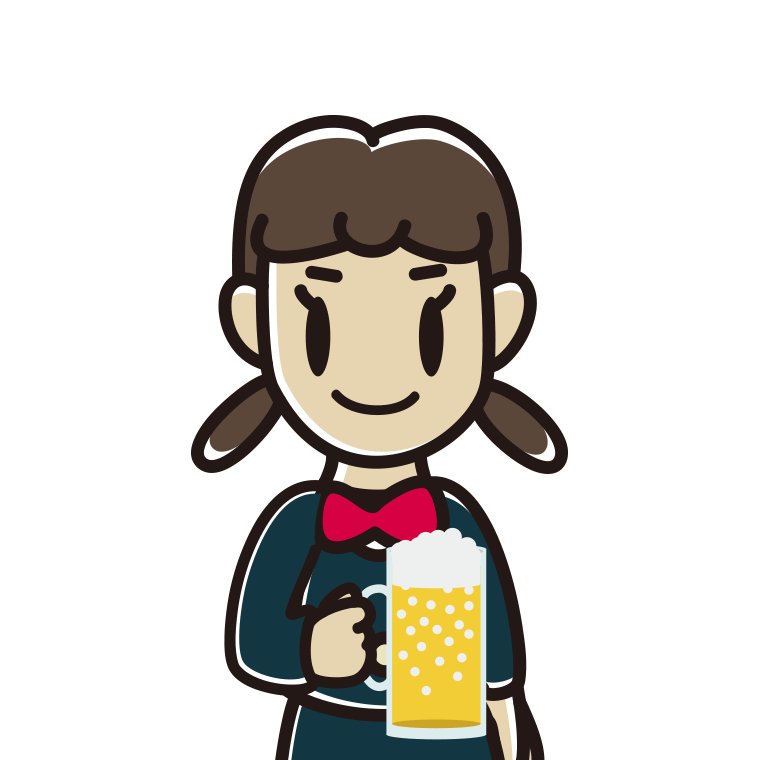 ビールを飲む女子中学生のイラスト【色あり、背景なし】透過PNG