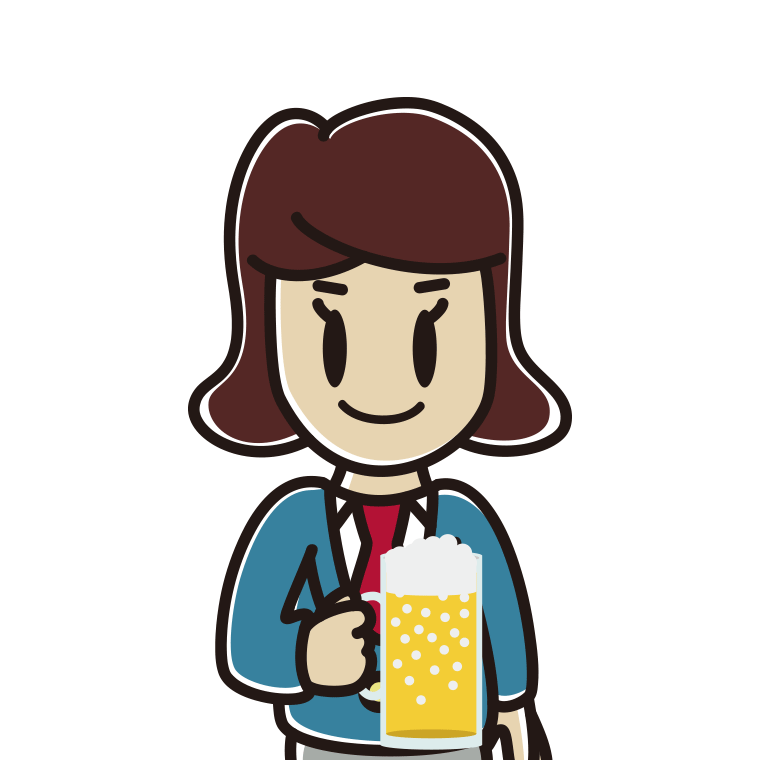 ビールを飲む女子高校生のイラスト【色あり、背景なし】透過PNG
