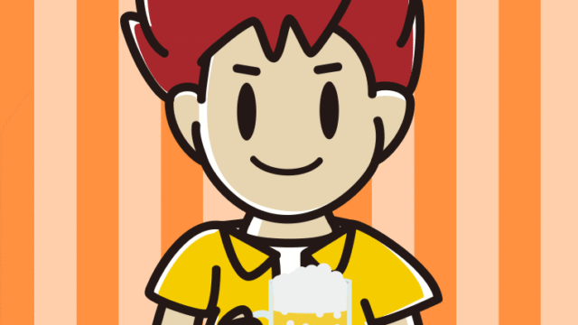 ビールを飲む男子大学生のイラスト【色、背景あり】PNG